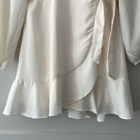 Lulu’s Cream Long Sleeve Faux-Wrap Mini Dress, size SM - Picture 6 of 7